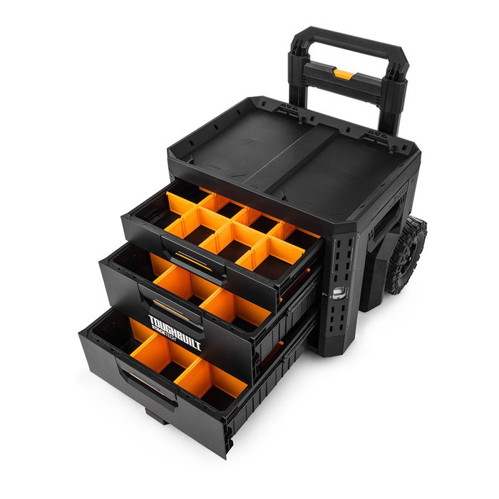 Toughbuilt Caja de Herramientas StackTech con 3 Cajones, Ruedas Todoterreno de 22 cm y Cierre Automático, 53 x 40.5 x 47.7 cm, Capacidad 113 kg, Incluye 27 Separadores