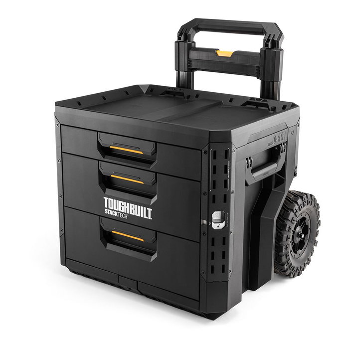 Toughbuilt Caja de Herramientas StackTech con 3 Cajones, Ruedas Todoterreno de 22 cm y Cierre Automático, 53 x 40.5 x 47.7 cm, Capacidad 113 kg, Incluye 27 Separadores
