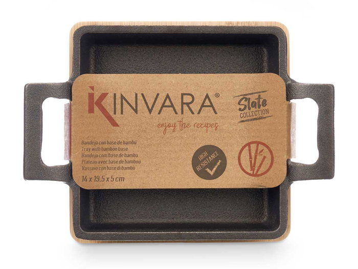 Kinvara Bandeja Cuadrada Pequeña de Hierro y Bambú Negra/Madera 19x14x5 cm (Set de 12)