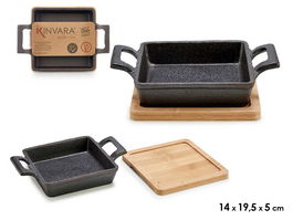 Kinvara Bandeja Cuadrada Pequeña de Hierro y Bambú Negra/Madera 19x14x5 cm (Set de 12)