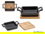 Kinvara Bandeja Cuadrada Pequeña de Hierro y Bambú Negra/Madera 19x14x5 cm (Set de 12)