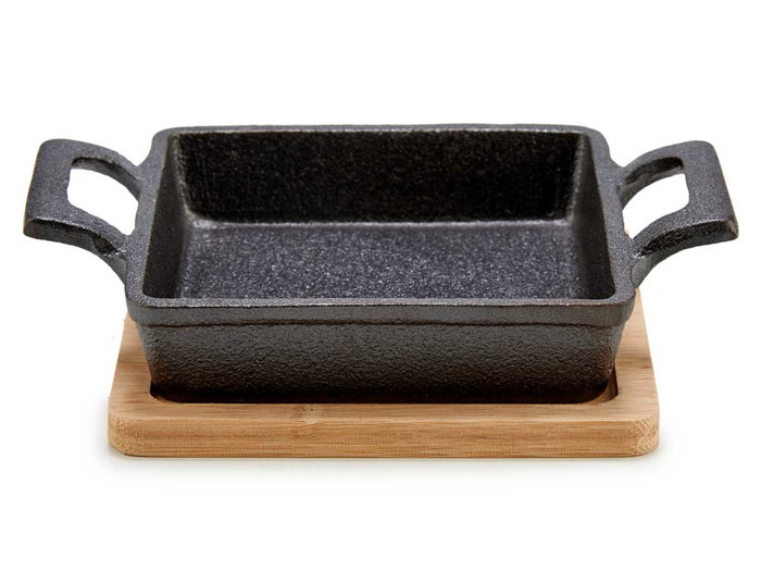 Kinvara Bandeja Cuadrada Pequeña de Hierro y Bambú Negra/Madera 19x14x5 cm (Set de 12)