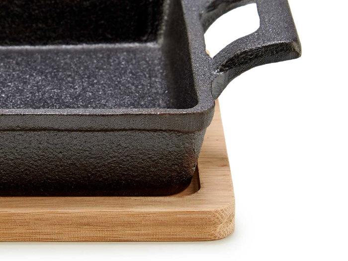 Kinvara Bandeja Cuadrada Pequeña de Hierro y Bambú Negra/Madera 19x14x5 cm (Set de 12)