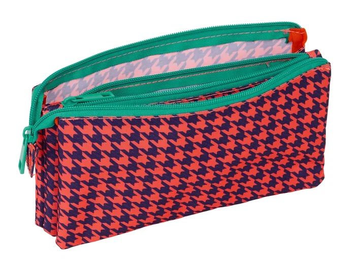 Safta Estuche Portatodo Triple Nait Nait Pata de Gallo Coral Safta Estuche Portatodo Triple Nait Nait Pata de Gallo Coral