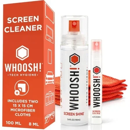 Whoosh Kit Limpiador de Pantallas DUO WSH004 - Spray 100ml y 8ml + 2 Paños Microfibra, para Pantallas y Gafas, No Tóxico Whoosh Kit Limpiador de Pantallas DUO WSH004 - Spray 100ml y 8ml + 2 Paños Microfibra, para Pantallas y Gafas, No Tóxico