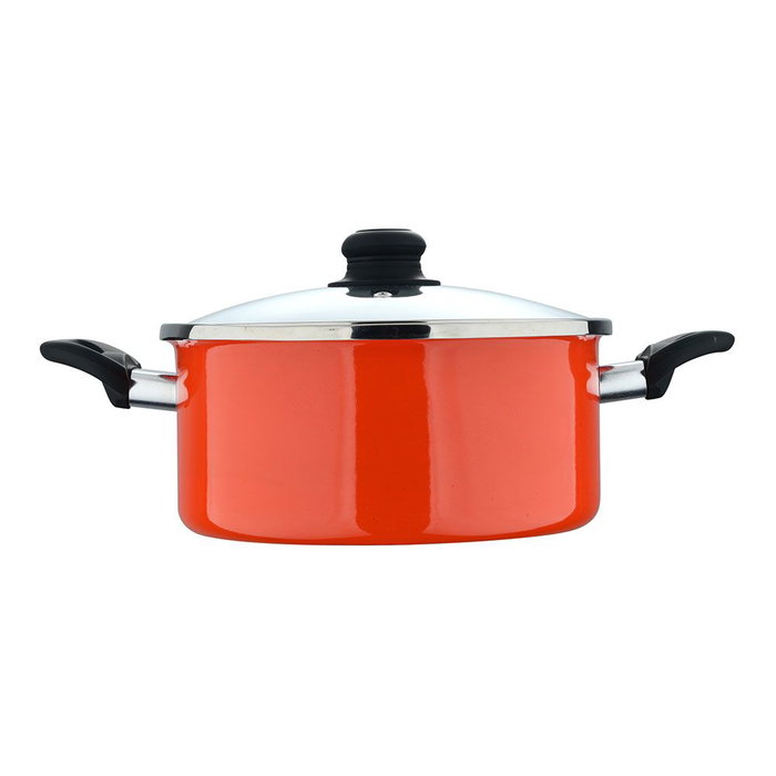 San Ignacio Cacerola Valencia experto ø24 cm Acero al Carbono Inducción Tapa Cristal Antiadherente Naranja