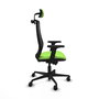 Silla de oficina Mardos con mecanismo Sincro/Traslack tapizada con Tela color Pistacho y malla color Negro. Equipada con lumbar 1D, Brazos 2D, Cabecero 2D y Ruedas 65mm nailon