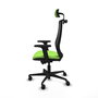 Silla de oficina Mardos con mecanismo Sincro/Traslack tapizada con Tela color Pistacho y malla color Negro. Equipada con lumbar 1D, Brazos 2D, Cabecero 2D y Ruedas 65mm nailon