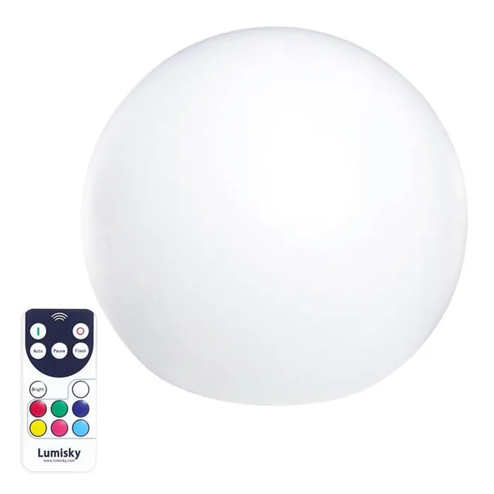 Lumisky Bobby C50 Bola Luz LED Flotante e Inalámbrica, Ø50cm con Mando a Distancia, Base de Inducción y Luz Multicolor para Decoración de Interiores y Exteriores