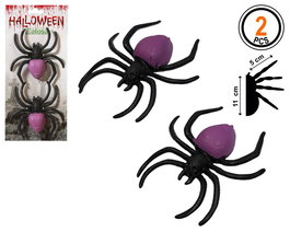Pack Arañas Decorativas Negras con Cuerpo Violeta Brillante 11 cm 2 Unidades