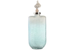 DKD Home Decor Jarrón de Cristal y Aluminio Concha Azul 9x17x43 cm