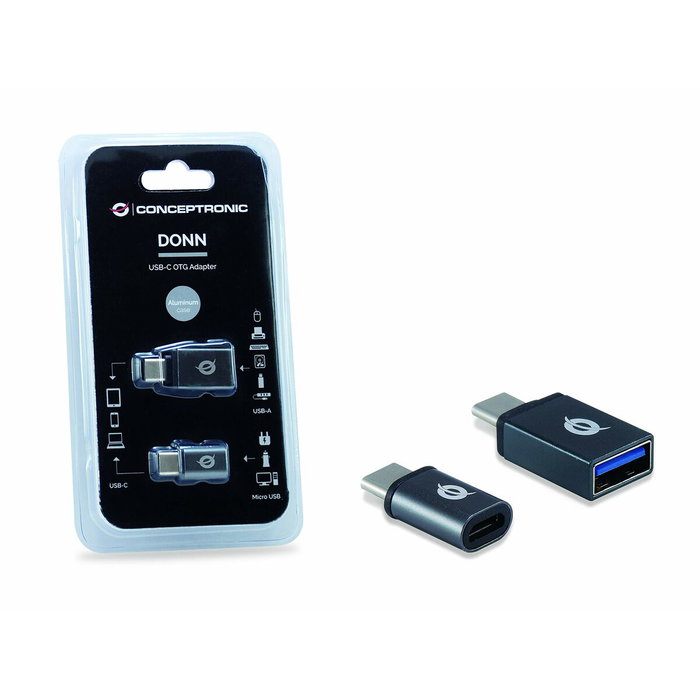 Conceptronic Kit Adaptadores USB Tipo C OTG Macho a USB-A 3.0 Hembra y Micro USB Hembra