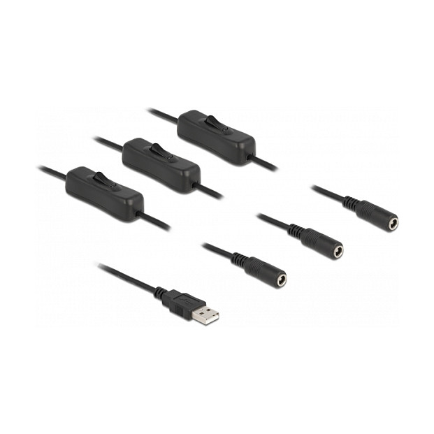 DeLOCK Cable USB Tipo-A a 3 x DC 5,5 x 2,1 mm hembra con interruptor 1 m 86798