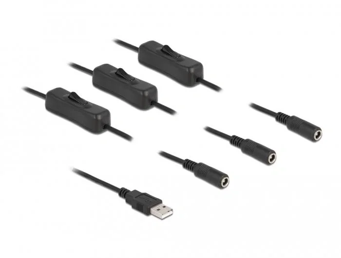DeLOCK Cable USB Tipo-A macho a 3 x DC 5,5 x 2,1 mm hembra con interruptor, 1 m DeLOCK Cable USB Tipo-A macho a 3 x DC 5,5 x 2,1 mm hembra con interruptor, 1 m