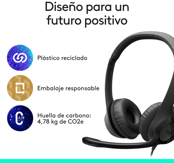 Logitech H390 Auriculares USB-C con Micrófono con Cancelación de Ruido, Negro