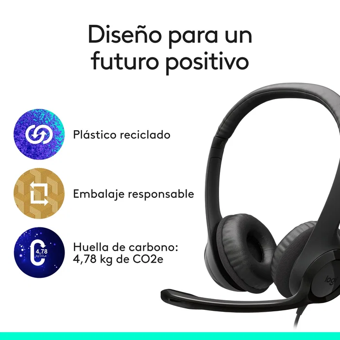 Logitech H390 Auriculares Diadema USB-C con Micrófono Cancelación de Ruido para Llamadas y Música - Negro