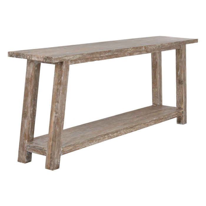 DKD Home Decor Consola de Teca Reciclada Decapé Blanco 240x46x90