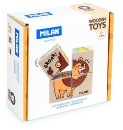 Milan Juego Educativo Wild Safari de Madera con 4 Cubos de Rompecabezas