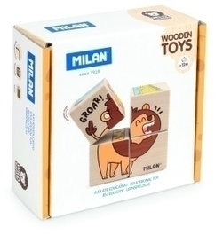 Milan Juguete Educativo Rompecabezas de Cubos Wild Safari 660530 de Madera para Niños a partir de 12 Meses