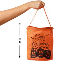 Bolsa Recoge Caramelos Halloween Naranja 24x20 cm Con Texto Happy Halloween Accesorio