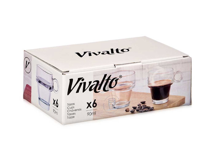 Vivalto Taza de Café Apilable 90 ml Transparente Vidrio 8 x 6.5 x 6 cm Apta para Lavavajillas (Set de 72)