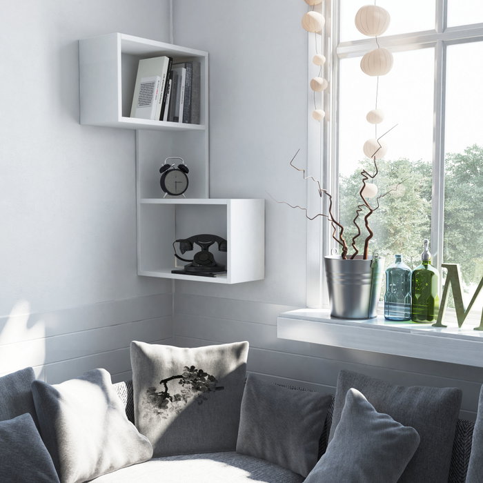 Hanah Home Estantería de Pared Escandinava Blanca 47x85.5x20 cm