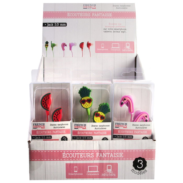 Creatrice de Genie Auriculares Fantasía Veraniega (Flamenco, Sandía, Piña) - Compatible con Smartphones y Ordenadores