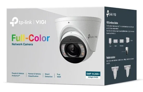 TP-Link Cámara de Seguridad IP VIGI S455 (2.8mm) Turret Exterior 5MP Full-Color con Análisis de Personas y Vehículos, Audio Bidireccional, IP67, H.265+, POE