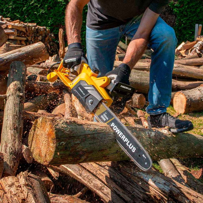 Powerplus Motosierra Eléctrica 2000W 350 mm con Lubricación y Freno Automático, Cable 25 cm