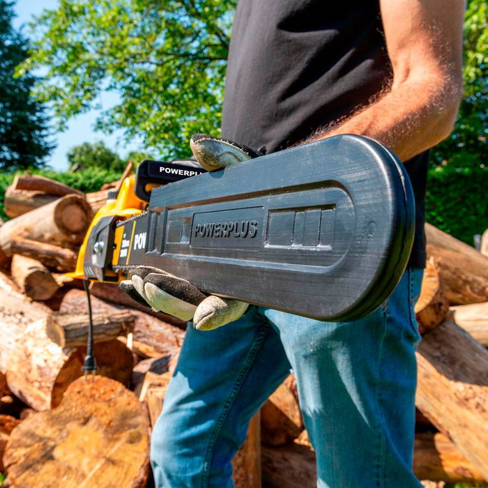 Powerplus Motosierra Eléctrica 2000W 350 mm con Lubricación y Freno Automático, Cable 25 cm