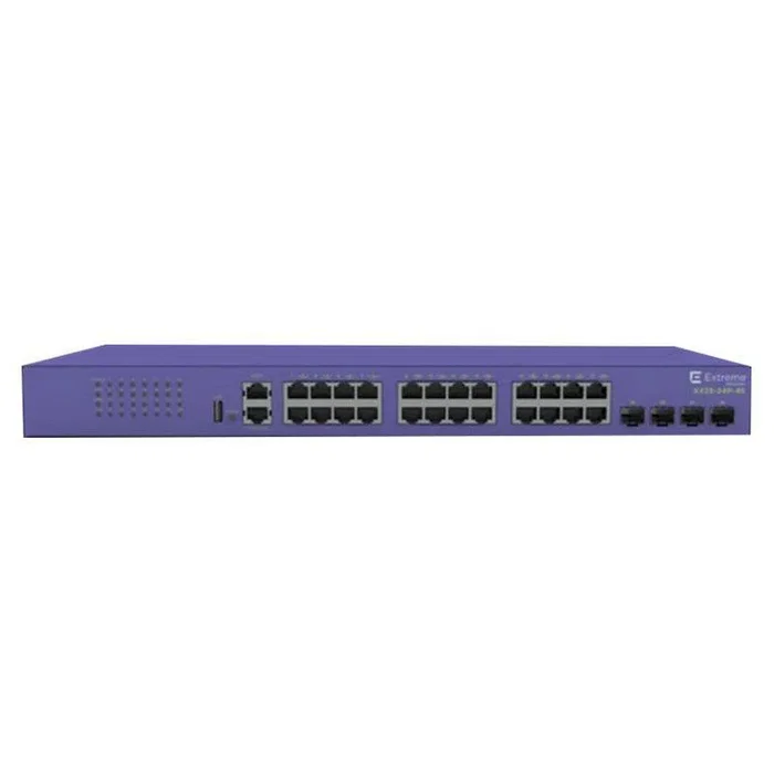 Extreme Networks ExtremeSwitching X435-24P-4S Switch Gestionado Gigabit Ethernet 24 Puertos PoE 30W con 4 Ranuras SFP, Montaje en Rack, Color Violeta