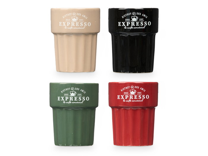 Vessia Vaso Expresso 300 ml Loza Neutros Crema Negro Rojo Verde 8x10x8 cm (Set de 24)