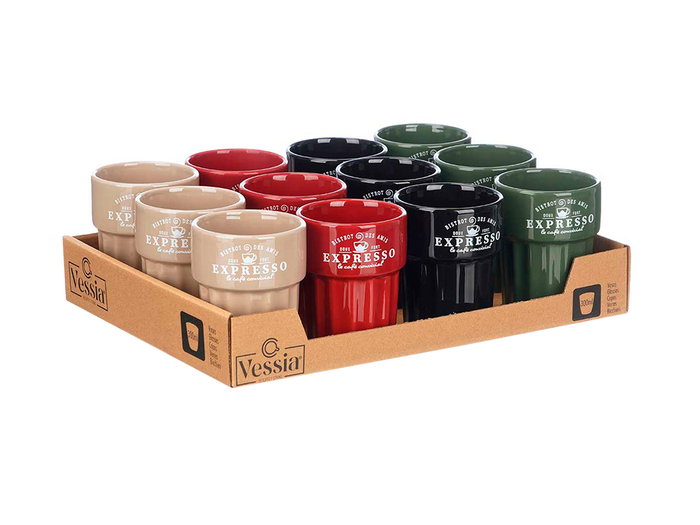 Vessia Vaso Expresso 300 ml Loza Neutros Crema Negro Rojo Verde 8x10x8 cm (Set de 24)