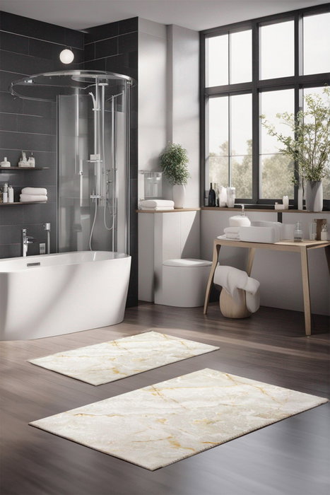 Mijölnir CT-5039 Juego de Alfombrillas de Baño de 2 Piezas, Polyester, Antideslizante, Antibacteriano, 40x60 cm y 60x100 cm