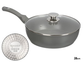 Kinvara Sarten Honda de Induccion Forjada con Tapa de Cristal, 28 cm, Color Gris, Aluminio EN601, Base 3.1 mm (Set de 6)