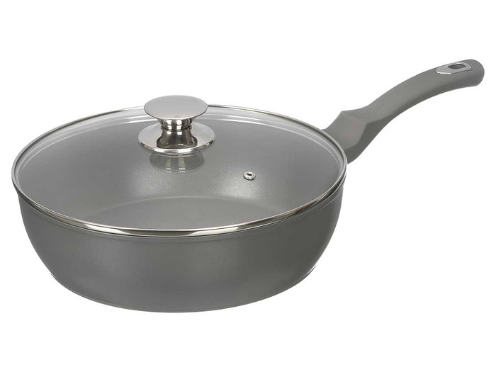 Kinvara Sarten Honda de Induccion Forjada con Tapa de Cristal, 28 cm, Color Gris, Aluminio EN601, Base 3.1 mm (Set de 6)