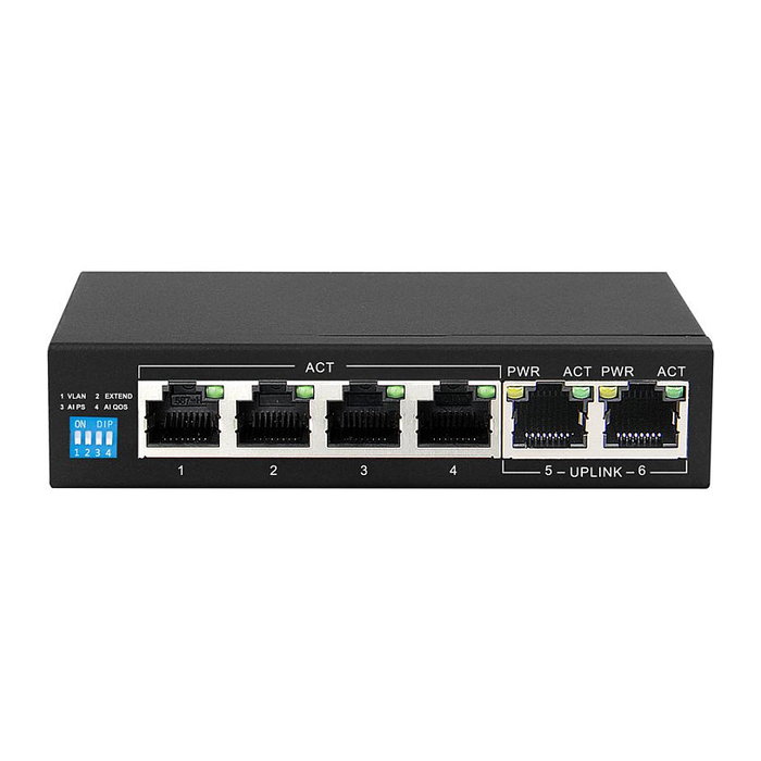 Extralink KRIOS Switch PoE de 6 puertos con 4 puertos PoE+ y 2 puertos Uplink Gigabit Extralink KRIOS Switch PoE de 6 puertos con 4 puertos PoE+ y 2 puertos Uplink Gigabit