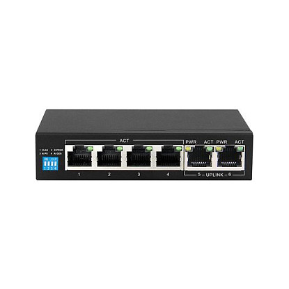Extralink KRIOS Switch PoE de 6 puertos con 4 puertos Gigabit PoE/PoE+ y 2 puertos Uplink Gigabit
