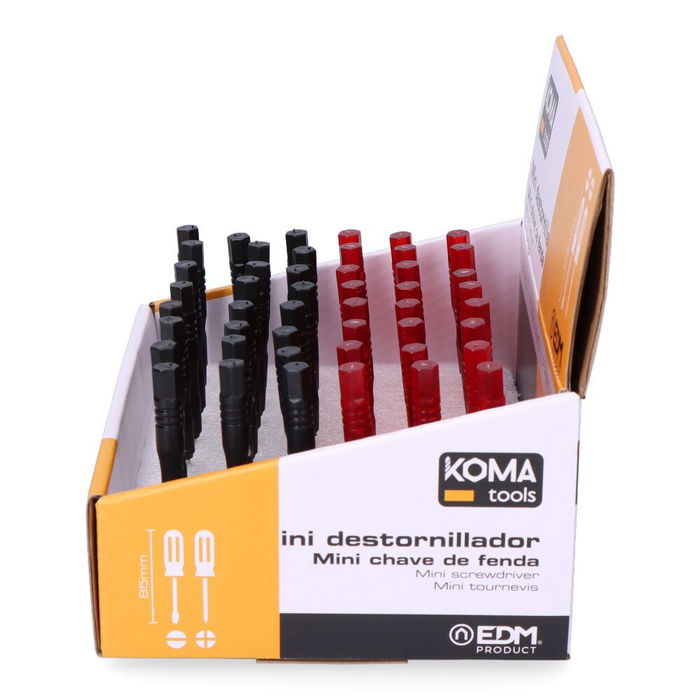 Koma Tools Mini Destornilladores 85 mm Expositor 48 Unidades Planos y Estrella
