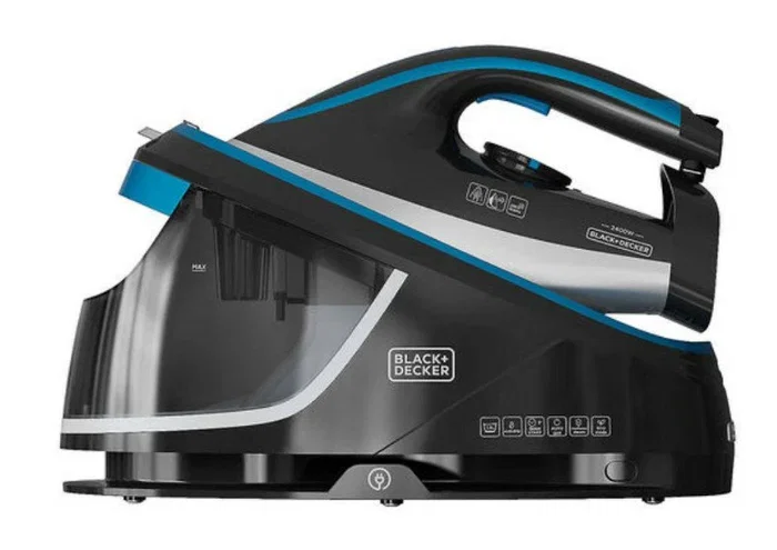 Black & Decker BXSS2401E Generador de Vapor, 2400 W, Suela de Cerámica, 1.5L, 5 bar, 200 g/min, Negro/Azul/Blanco