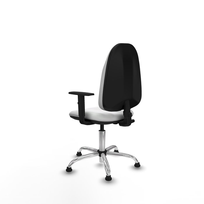 Silla de oficina Algarra con mecanismo Contacto permanente básico tapizada con Tela color Blanco. Equipada con Base cromada, Brazos 1Dy Topes