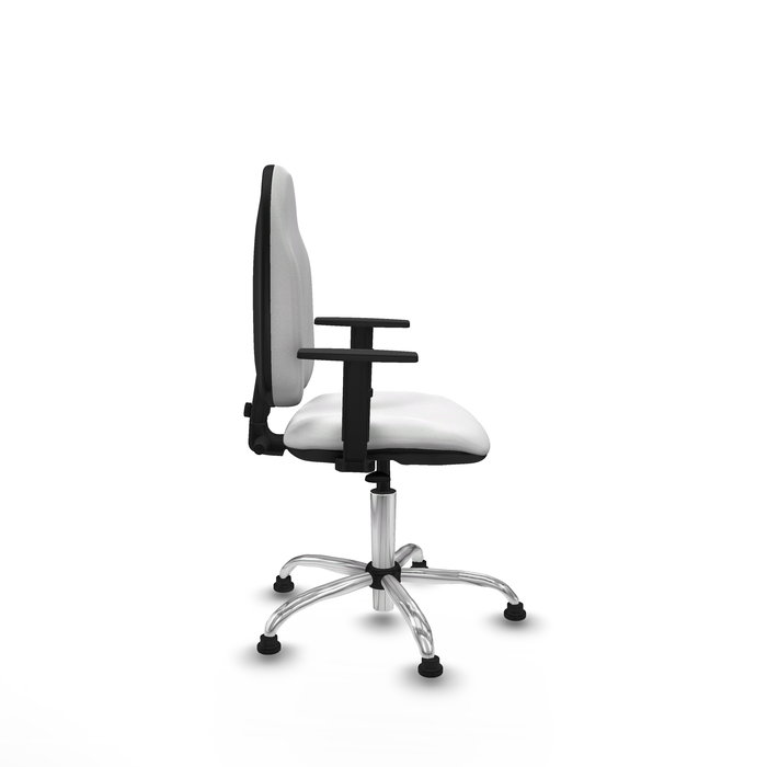Silla de oficina Algarra con mecanismo Contacto permanente básico tapizada con Tela color Blanco. Equipada con Base cromada, Brazos 1Dy Topes