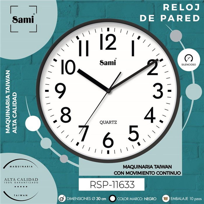 SAMI Reloj de Pared HQ Taiwan Red, Diámetro 30 cm, Negro
