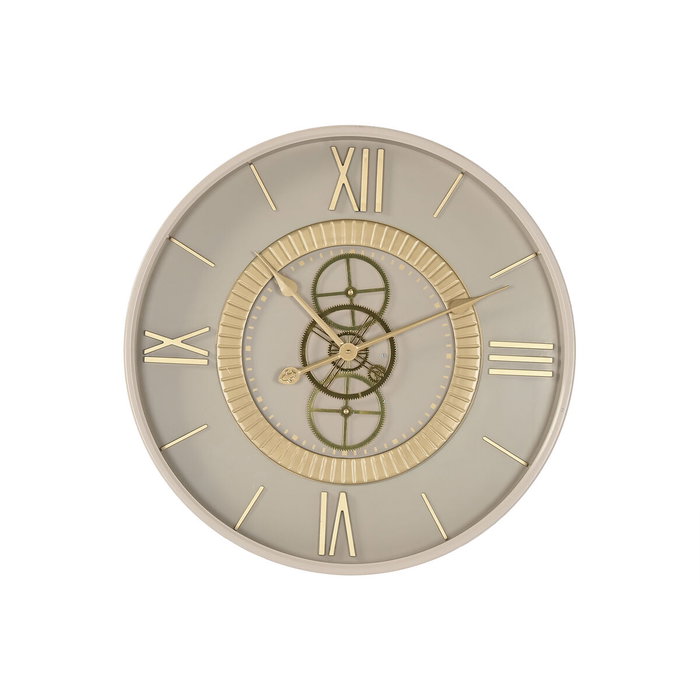 DKD Home Decor Reloj de Pared de Hierro y Cristal Beige y Dorado