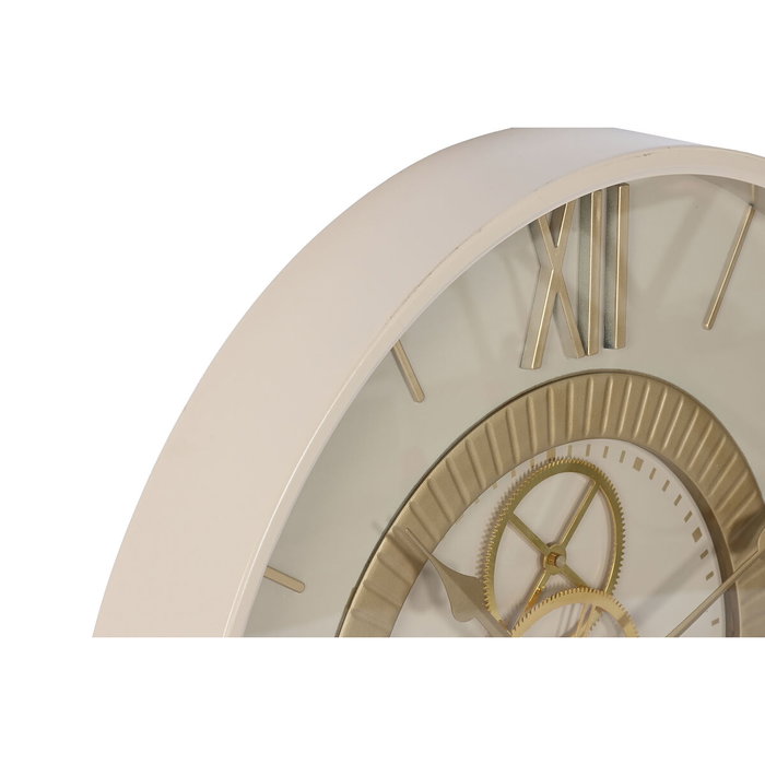 DKD Home Decor Reloj de Pared de Hierro y Cristal Beige y Dorado