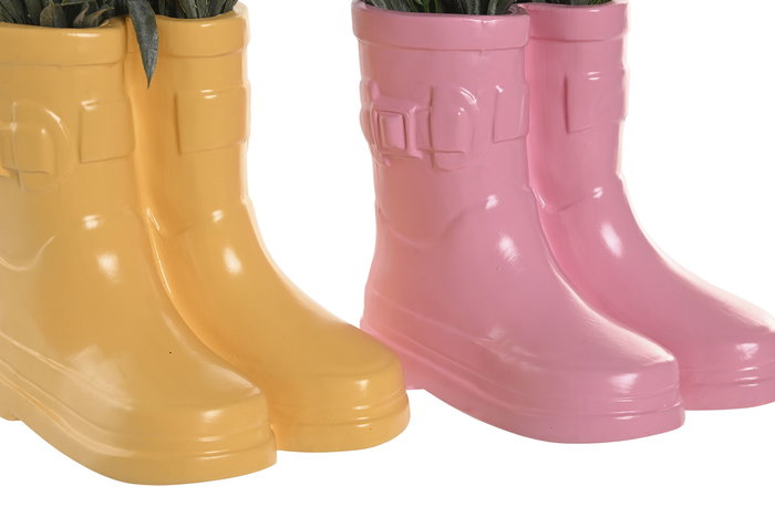 DKD Home Decor Planta Artificial Lavanda Amarillo Rosa Cerámica 23 x 39 x 25.5 cm (2 Unidades)