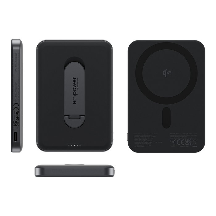 PanzerGlass Empower Bank w. Spin Stand - Banco de Potencia con Cargador Inalámbrico de 15W, 5000mAh, Color Negro Espacial