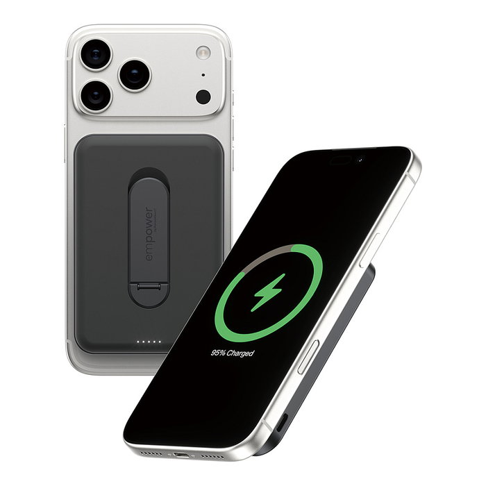 PanzerGlass Empower Bank w. Spin Stand - Banco de Potencia con Cargador Inalámbrico de 15W, 5000mAh, Color Negro Espacial