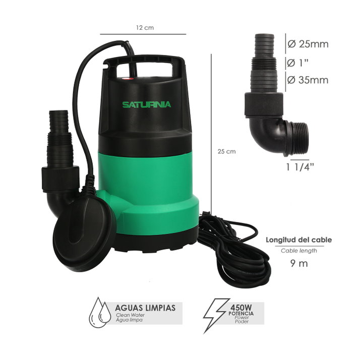 SATURNIA Bomba de Aguas Limpias Sumergible 450W SATURNIA Bomba de Aguas Limpias Sumergible 450W