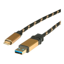 ROLINE Cable USB 3.2 Gen 2 de 1 m con conectores USB A a USB C, Negro/Oro